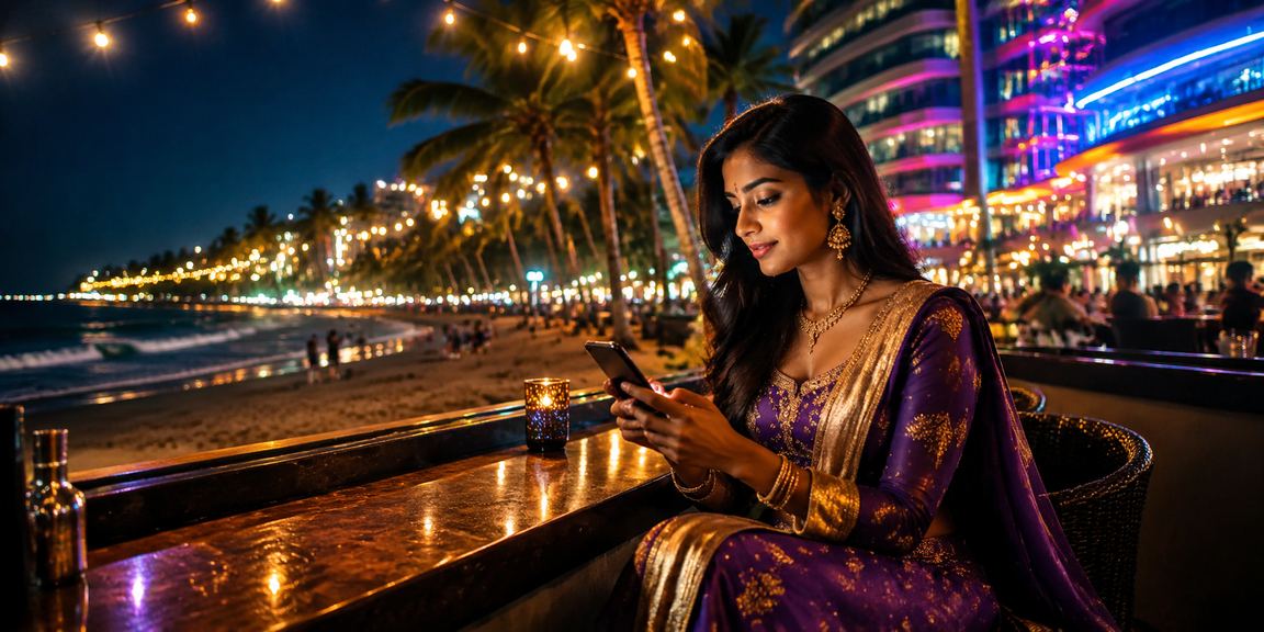 Mobile casino play at Indian beach resort with chips and cards